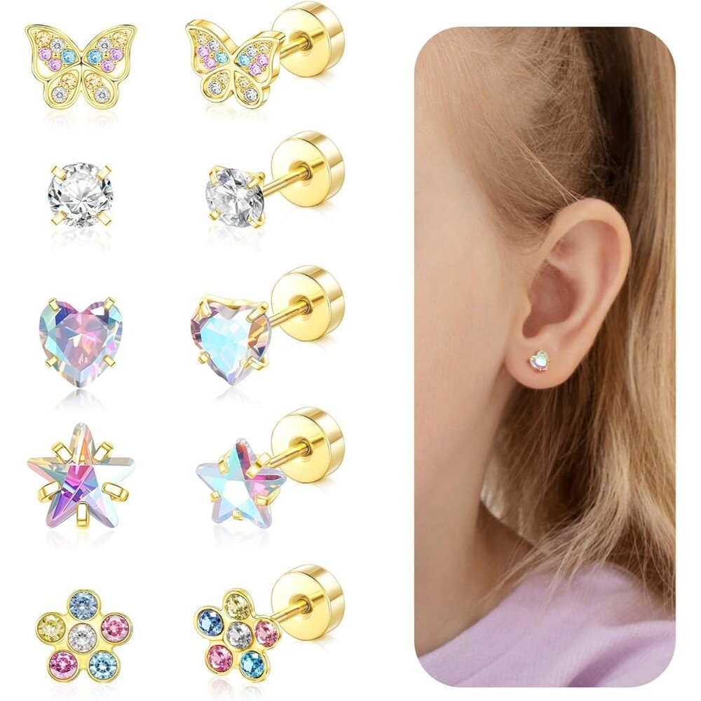 Hypoallergenic Earrings for Girls,Toddler Screw Back Earrings for Kids Baby Wome